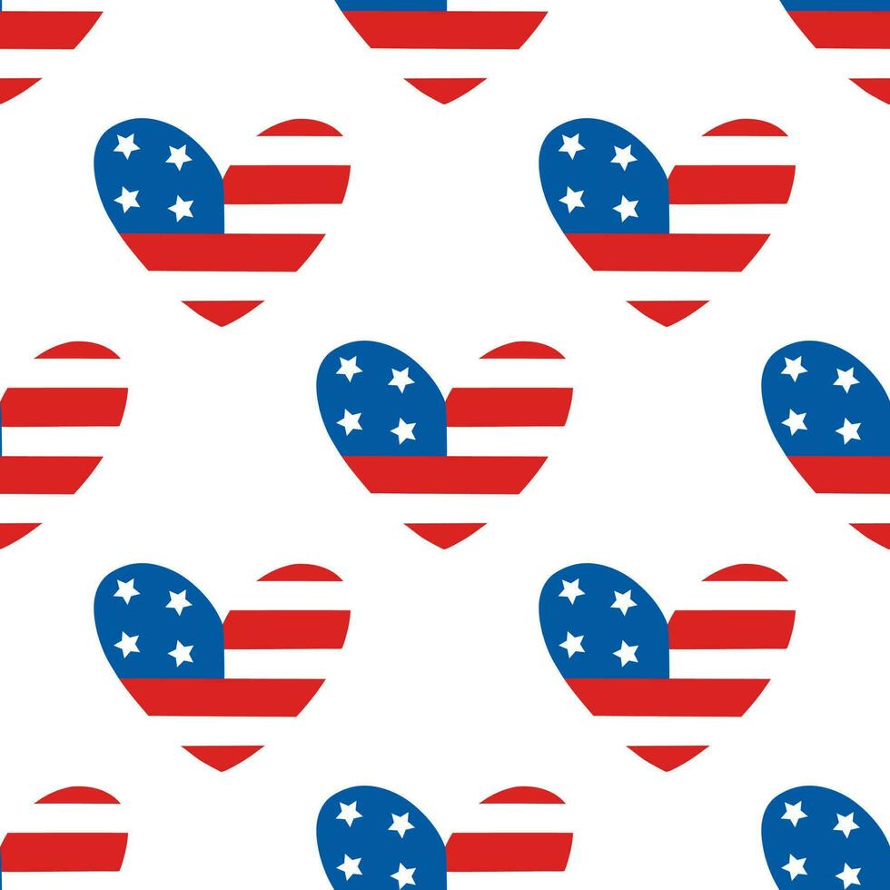 980x980 American flag heart seamless vector pattern. USA symbol with stars, stripes. Traditional patriotic sign for July 4th, Independence Day. Liberty holiday. Flat cartoon background for poster, print, card 24088861 Vector Art