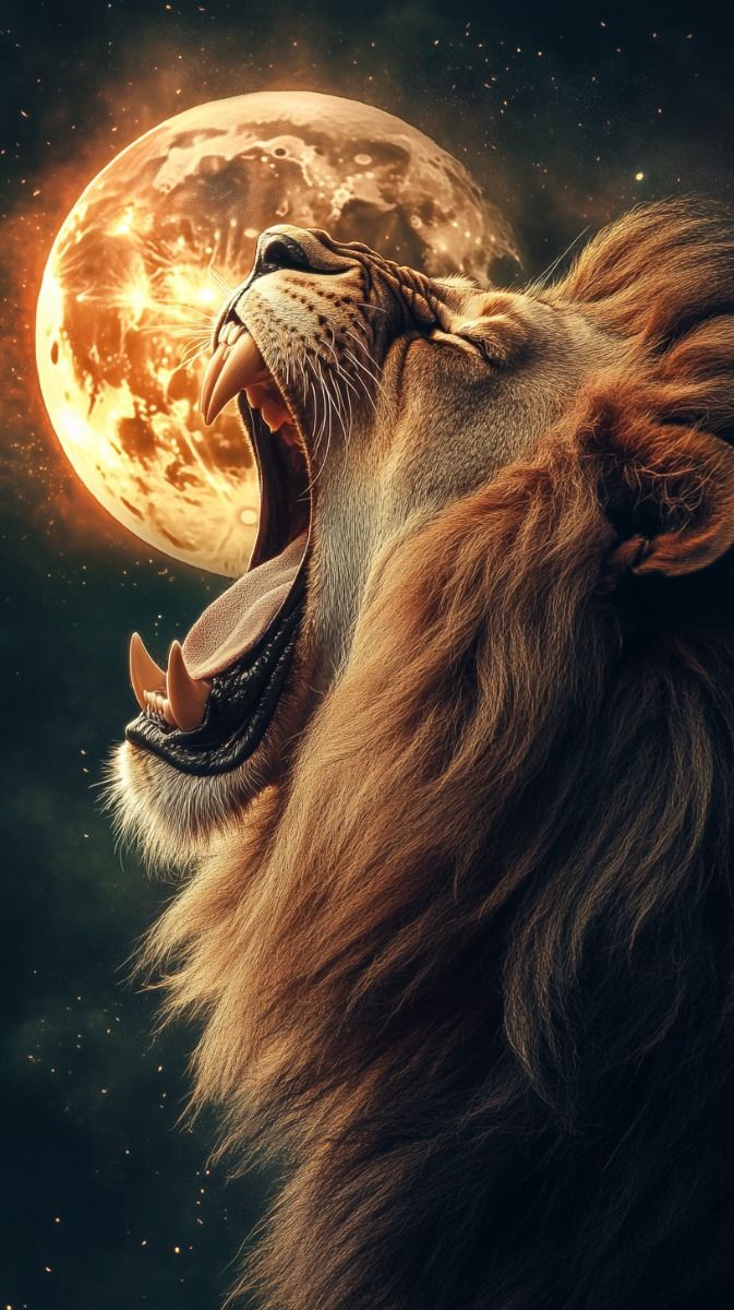 673x1200 Magnificent lion roaring at the moon