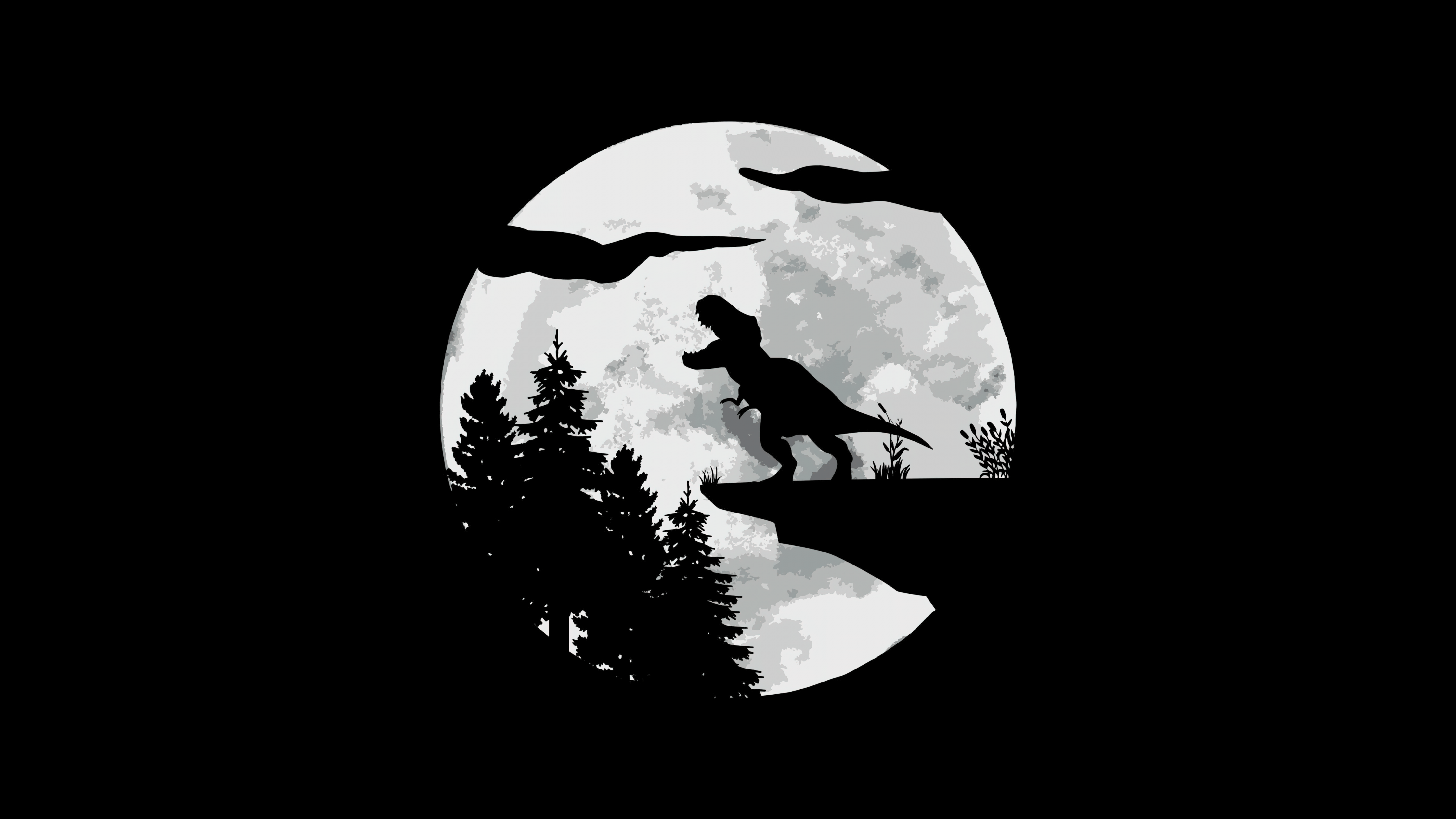 4480x2520 T Rex Wallpaper 4K, Moon, Silhouette, Night, 5K