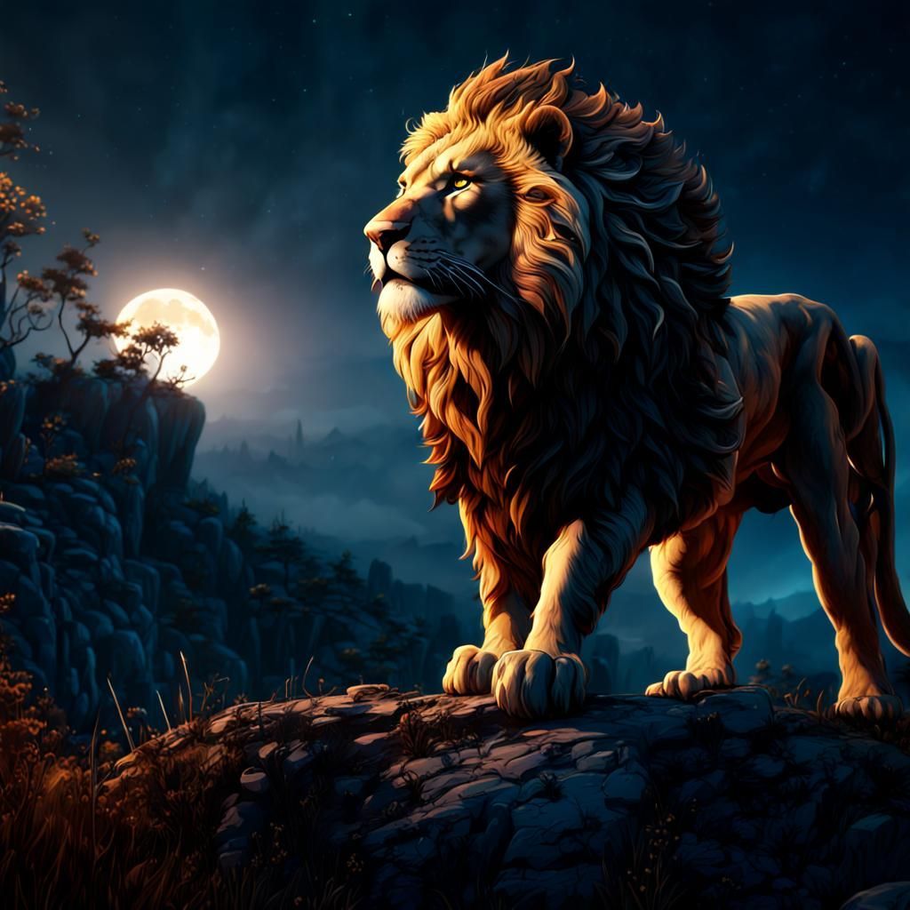 1024x1024 lion on hill in moonlight Lion on Hill in Moonli