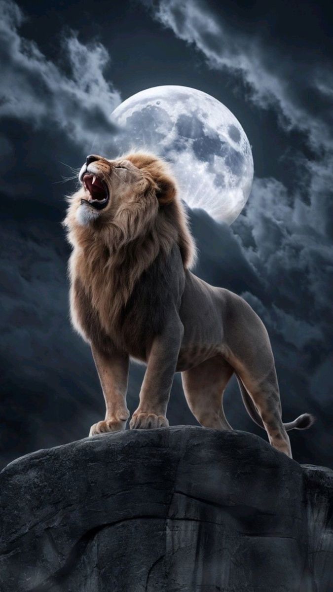 675x1200 Lion Moon Wallpaper