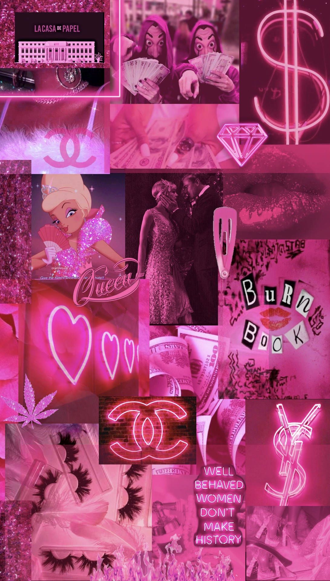 1091x1920 Download Queen Baddie Vibes In Neon Pink Wallpaper