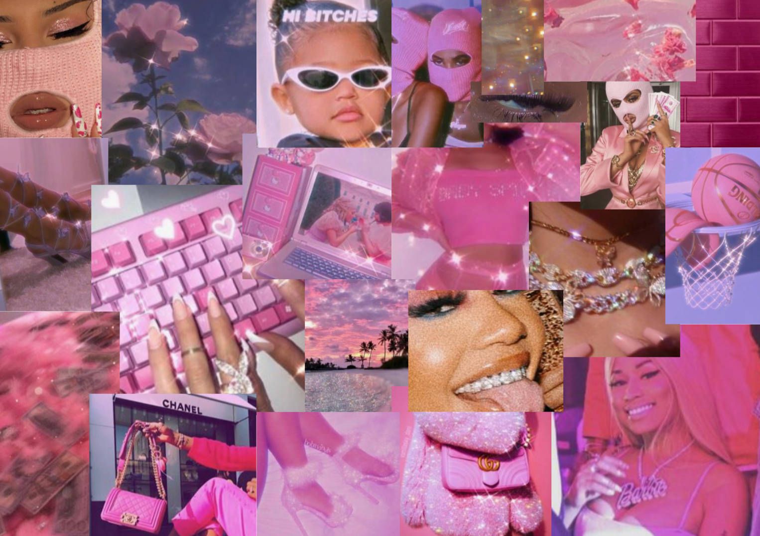 1526x1077 Pink Baddie Vibe Collage Wallpaper