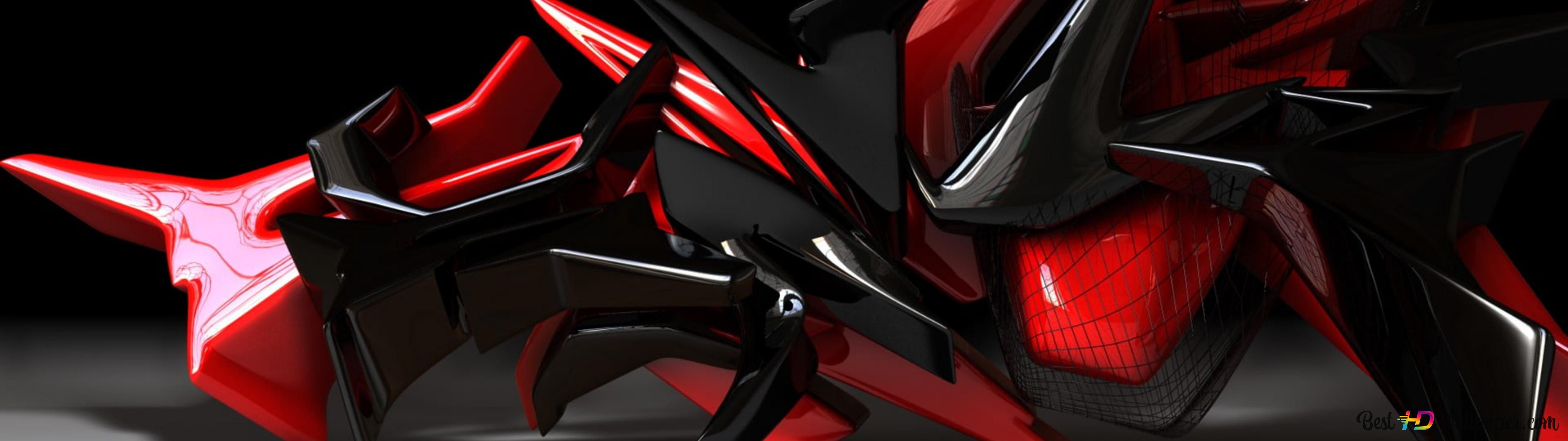 5120x1440 Red and black 3D abstract 4K wallpaper download