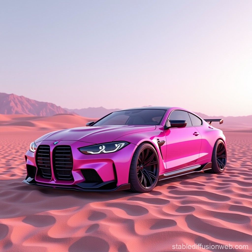1024x1024 pink bmw car with cyberpunk style on desert background Prompts. Stable Diffusion Online