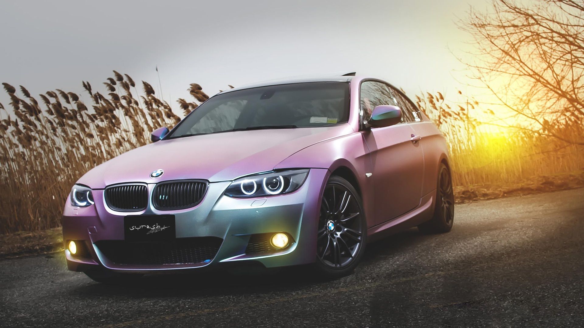 1920x1080 Wallpaper BMW E92 M3 pink car at sunset 1920x1080 Full HD 2K Picture, Image