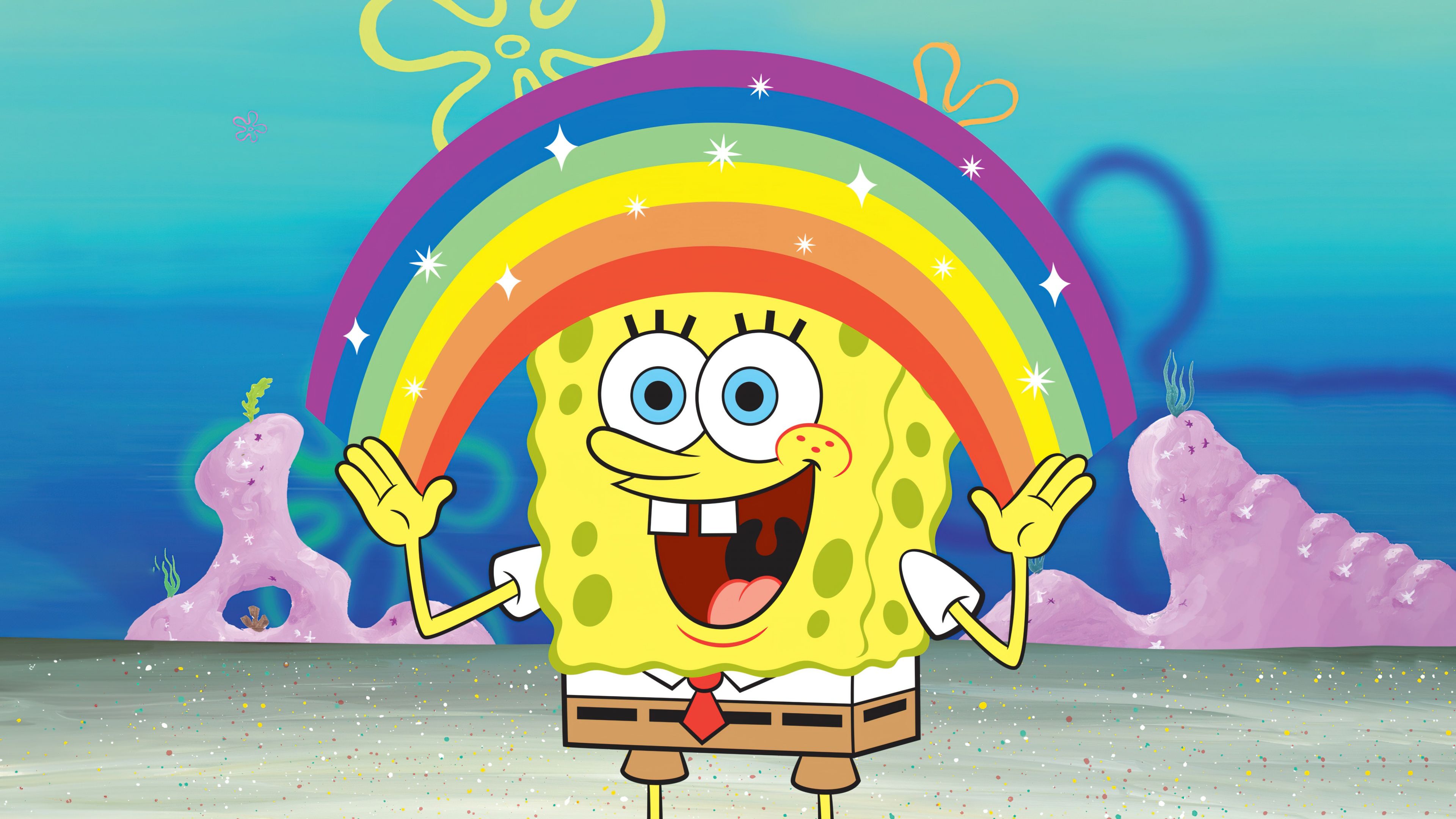 3840x2160 Spongebob Wallpaper 4K, Rainbow, SpongeBob smiley face