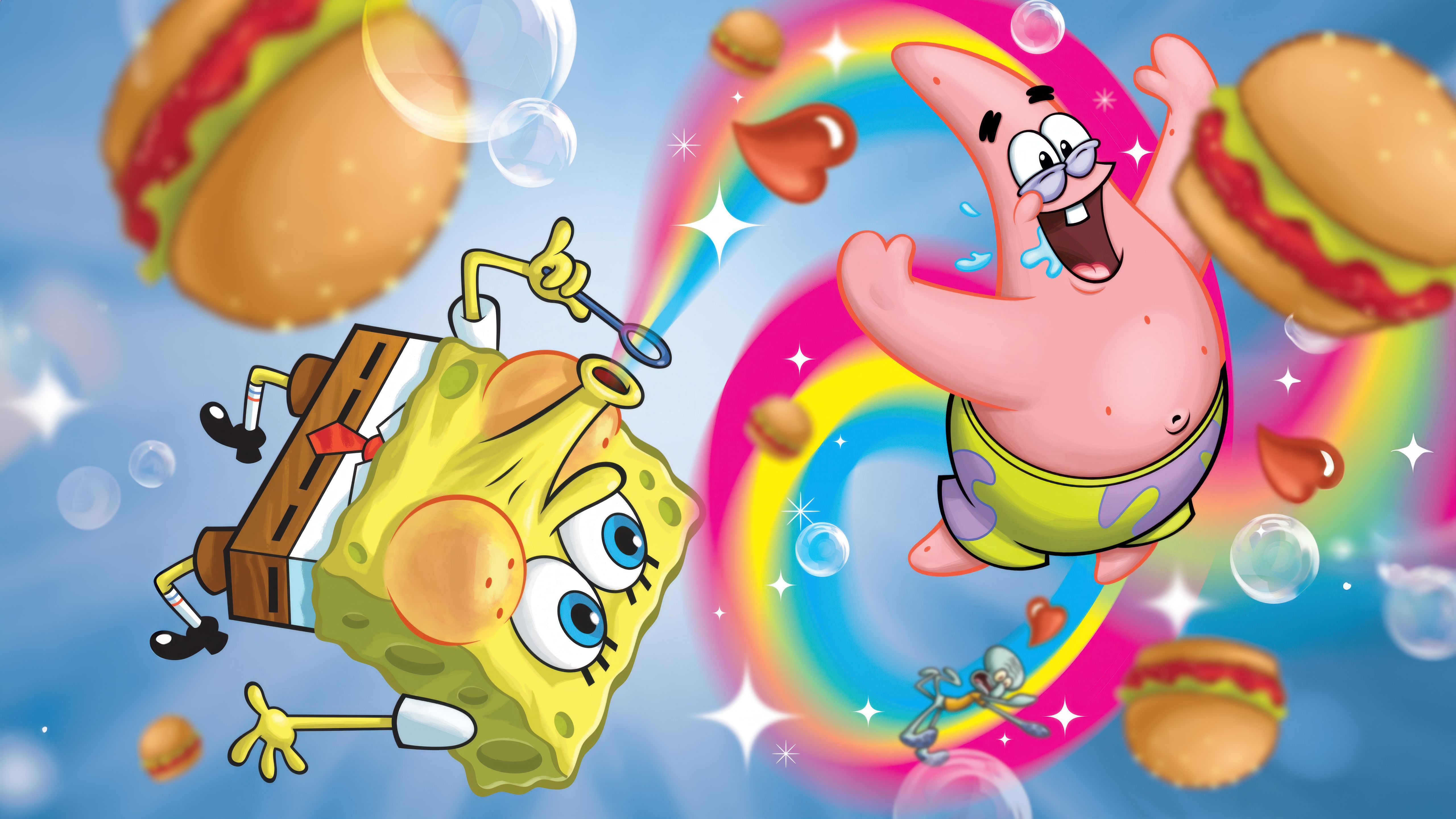 5120x2880 SpongeBob SquarePants Wallpaper 4K, Rainbow, Bubbles