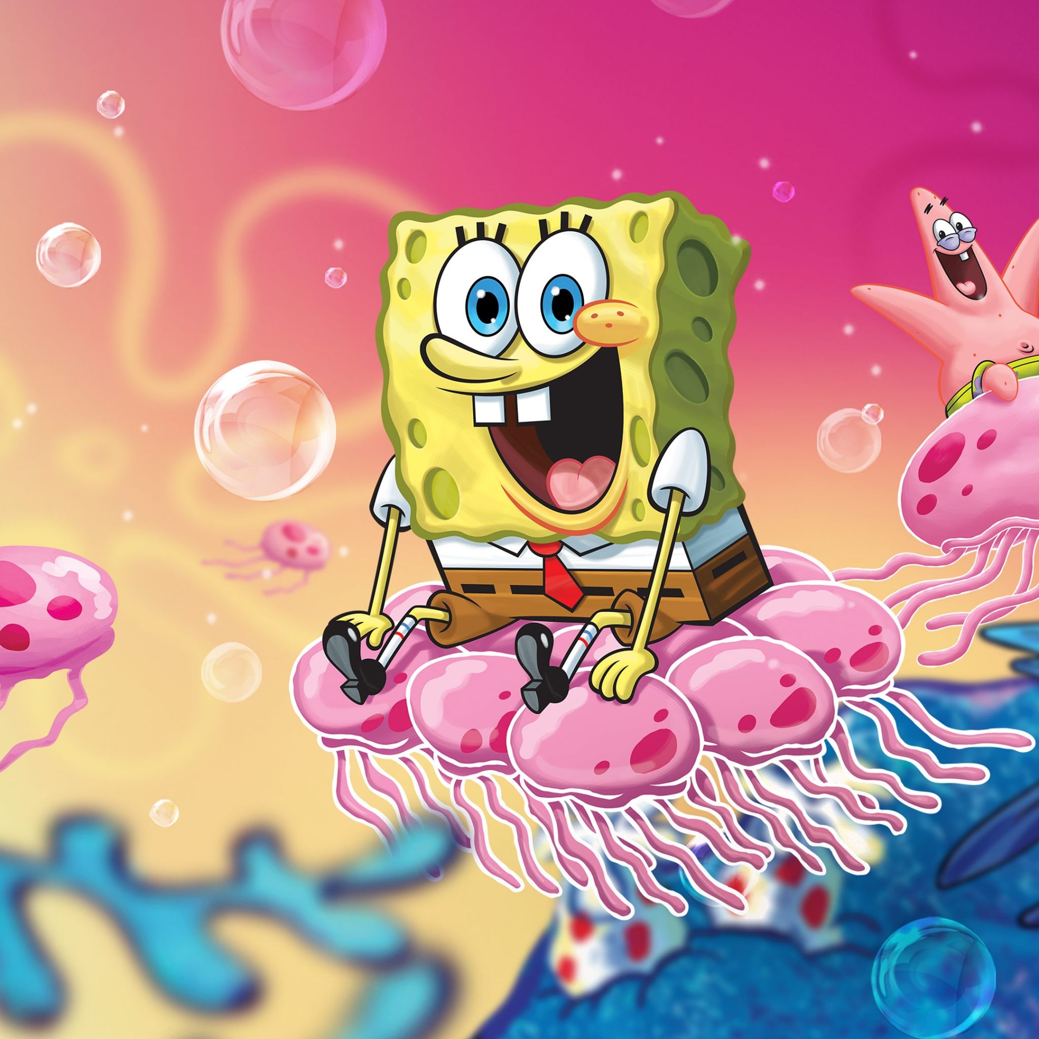 2048x2048 SpongeBob SquarePants Wallpaper 4K, Patrick Star, Jellyfish