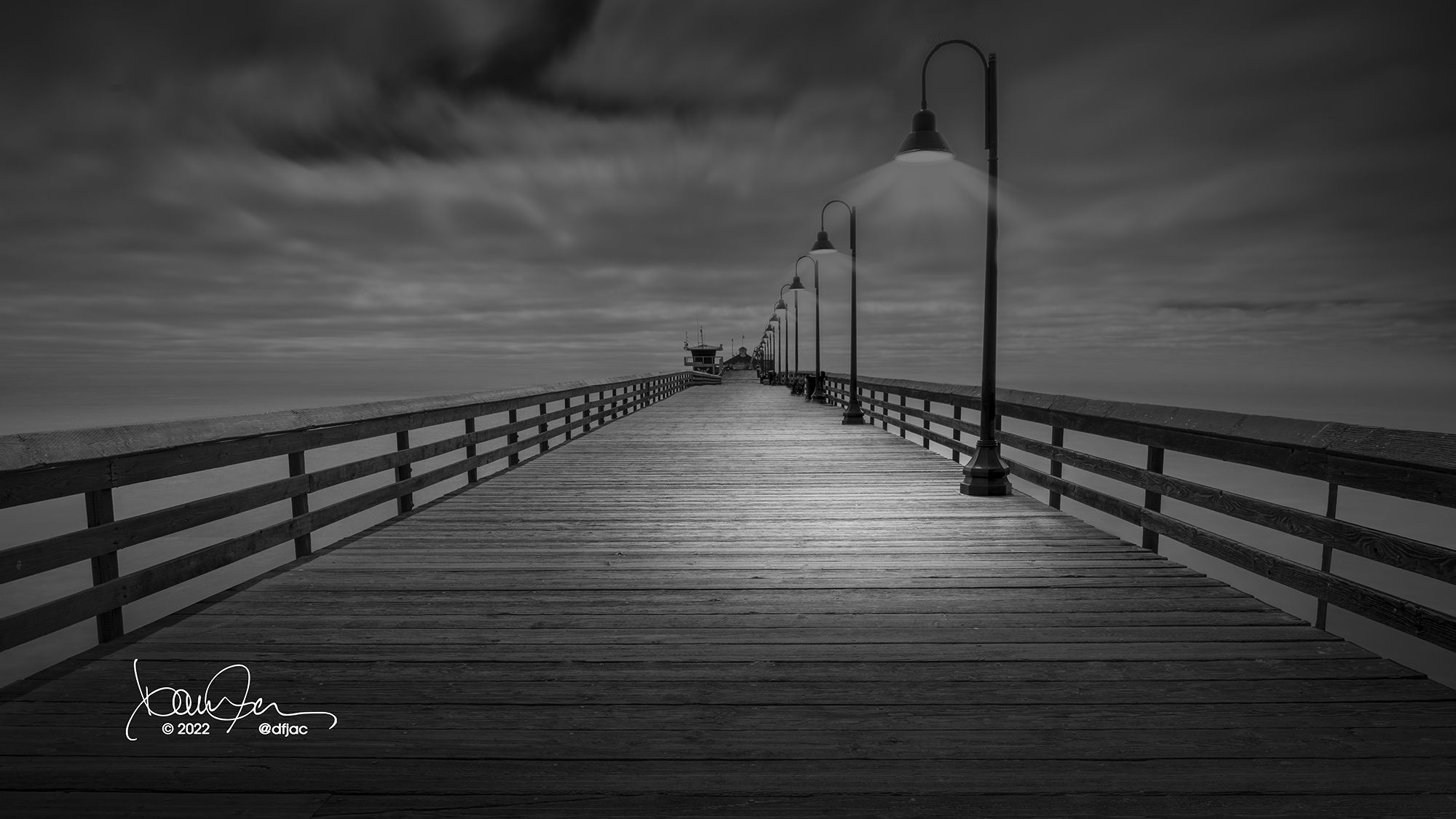 2000x1125 Imperial Beach Pier in a Moodly Black and White Fine Art Photo, San Diego, California