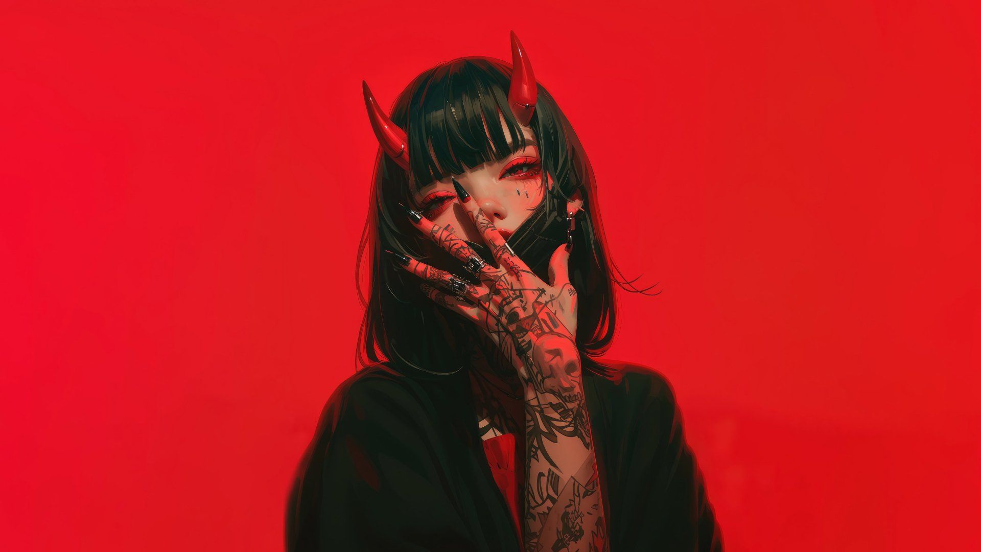 1920x1080 8K Ultra HD Red Anime Girl