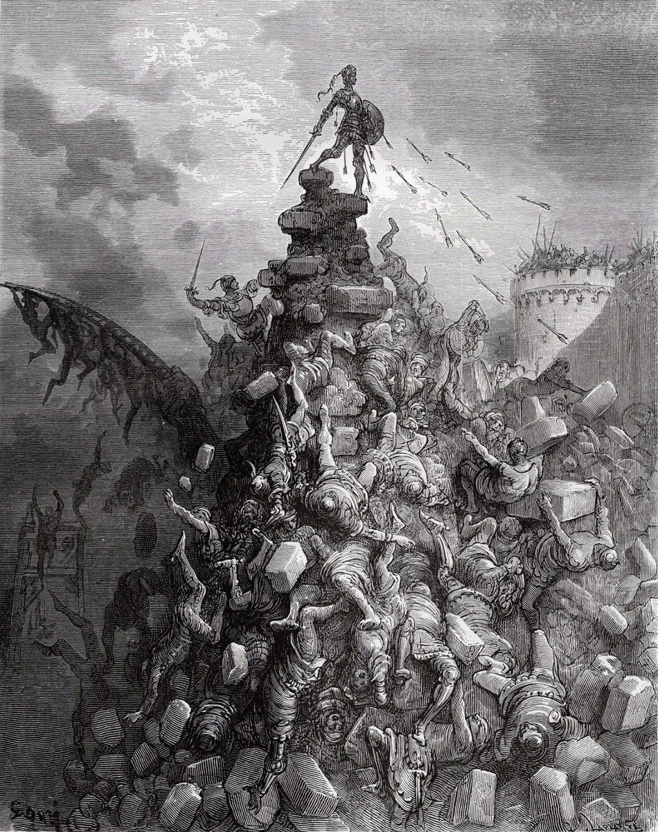 950x1200 GUSTAVE DORE 1800s Orlando Furioso Woodcut Powerful Bizerte Framed Signed COA