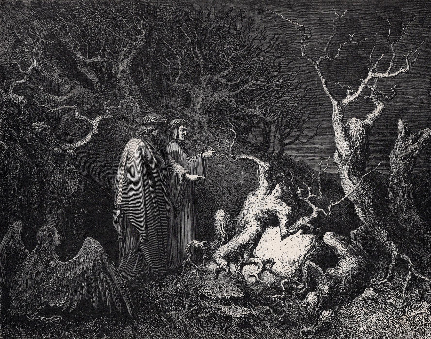 1778x1400 Lot Dore Forest of Suicides (Dante's Divine Comedy Enferno) c. 1880 Woodcut