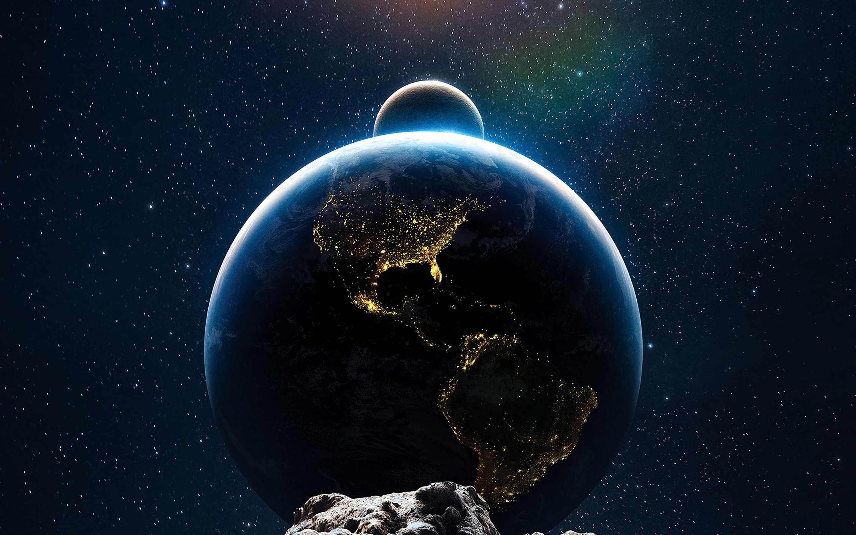 2880x1800 Earth Wallpaper 4K, Moon, Sun, Solar system
