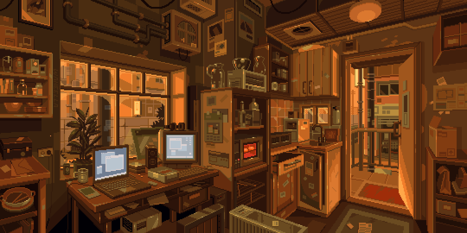 1620x810 Pixel Art Computer Room. Waneella pixel art wallpaper pc, Pixel art room wallpaper 4k, Desktop