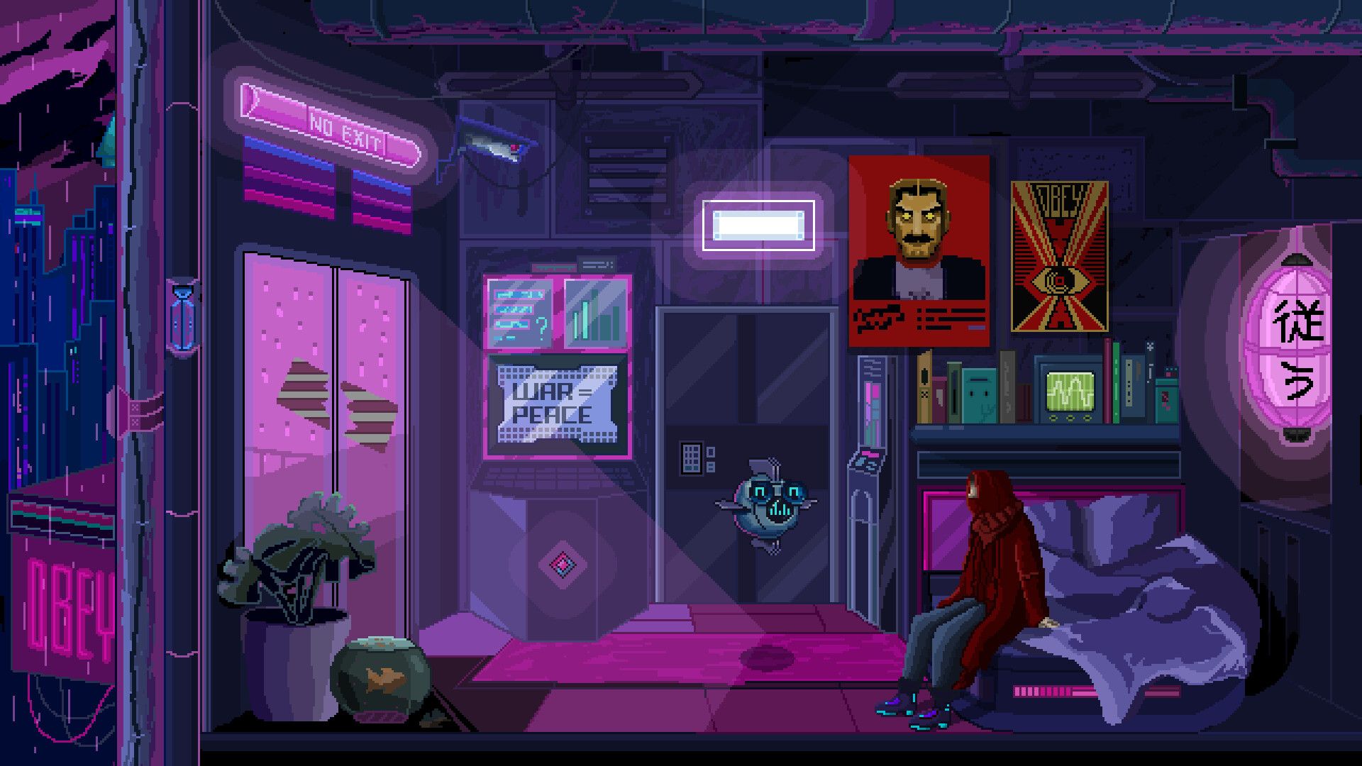 1920x1080 Cyberpunk pixel art background for NFT game