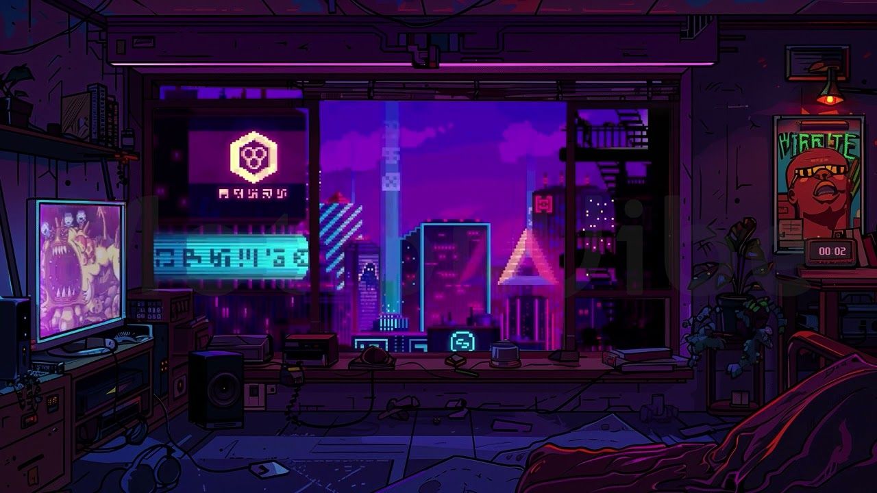 1280x720 Cyberpunk Pixel Room