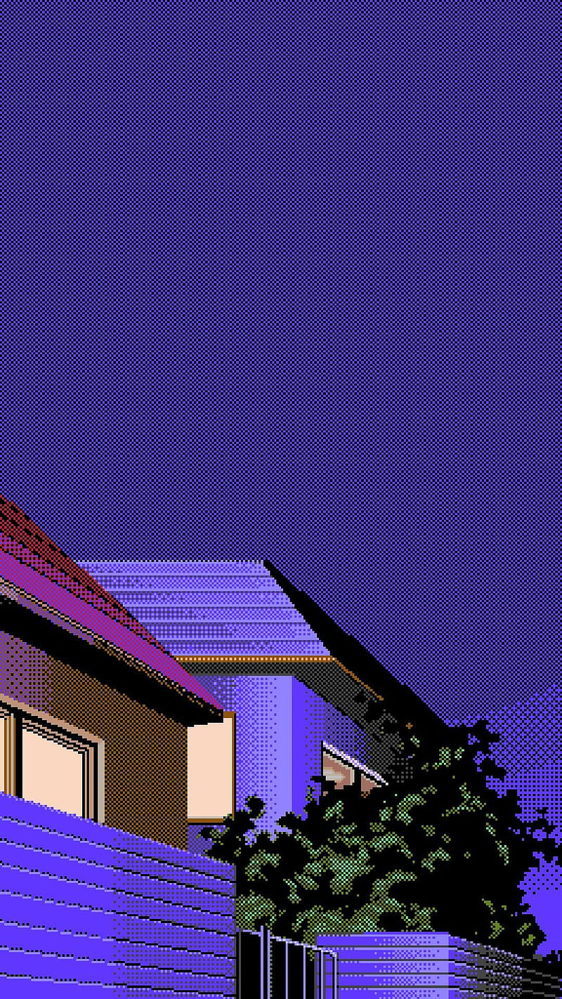 800x1422 Pixel Art Home, architecture, evening, house, houses, night, purple, vaporwave, HD phone wallpaper