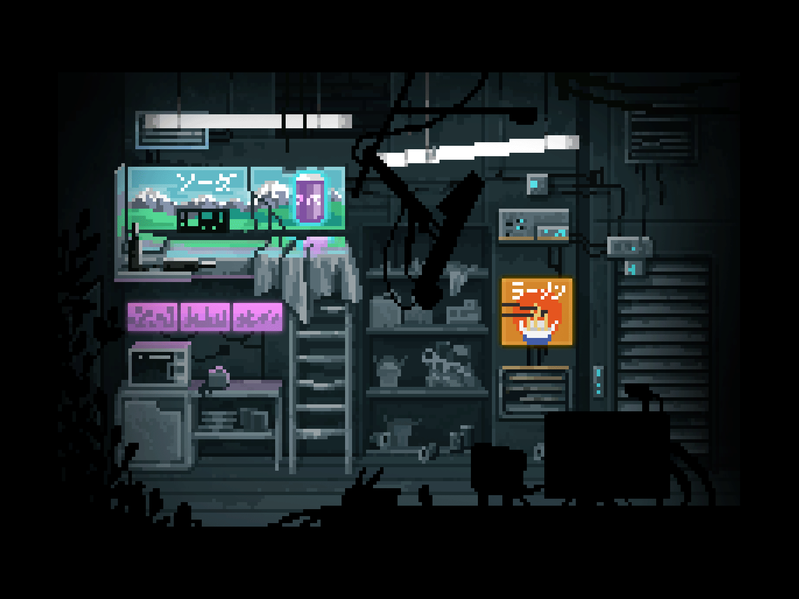 1600x1200 Pixel art room for a cyberpunk indie game by Margarita Solianova on Dribbble