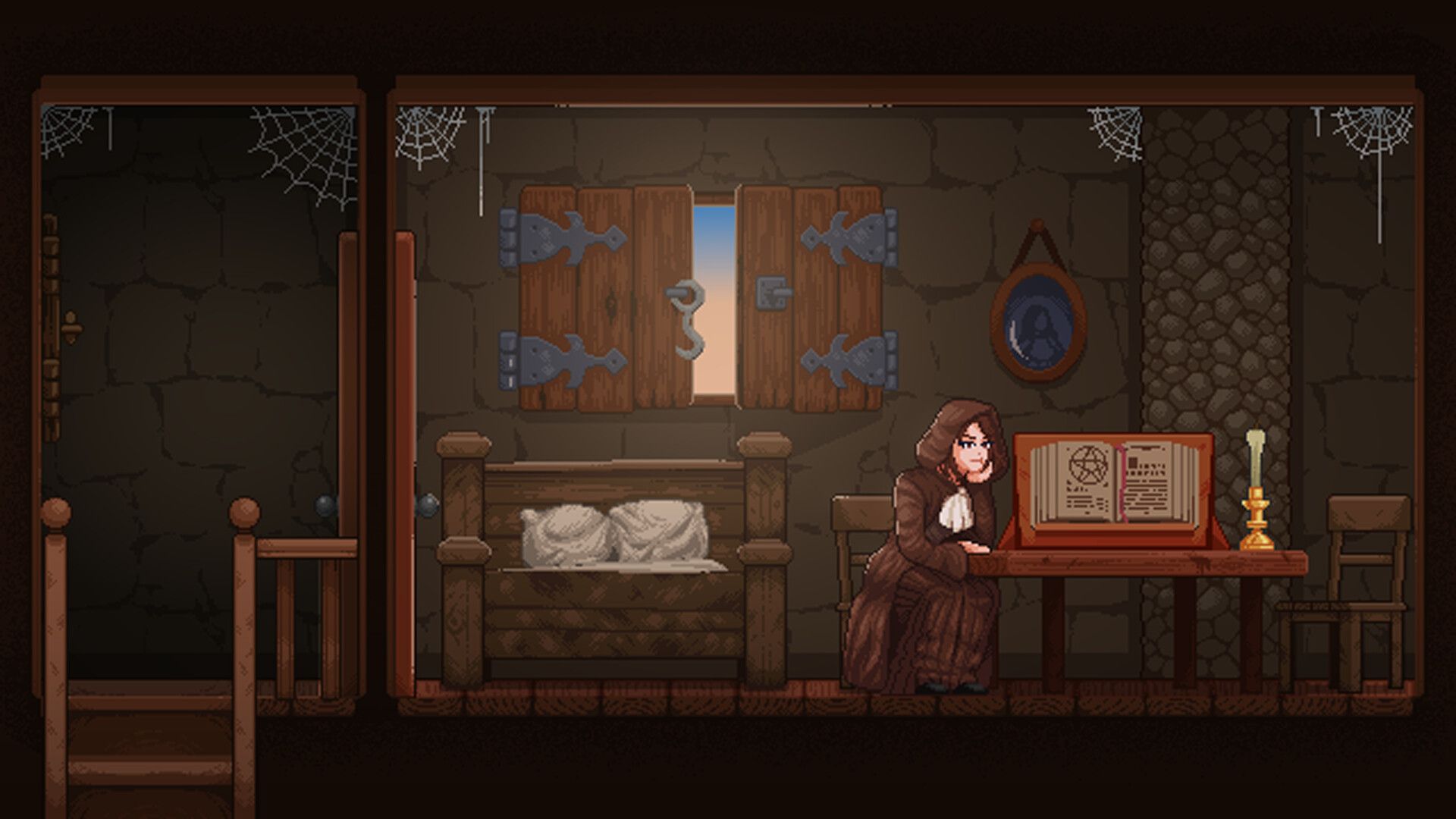 1920x1080 Pixel Art Medieval Bedroom with mood lighting