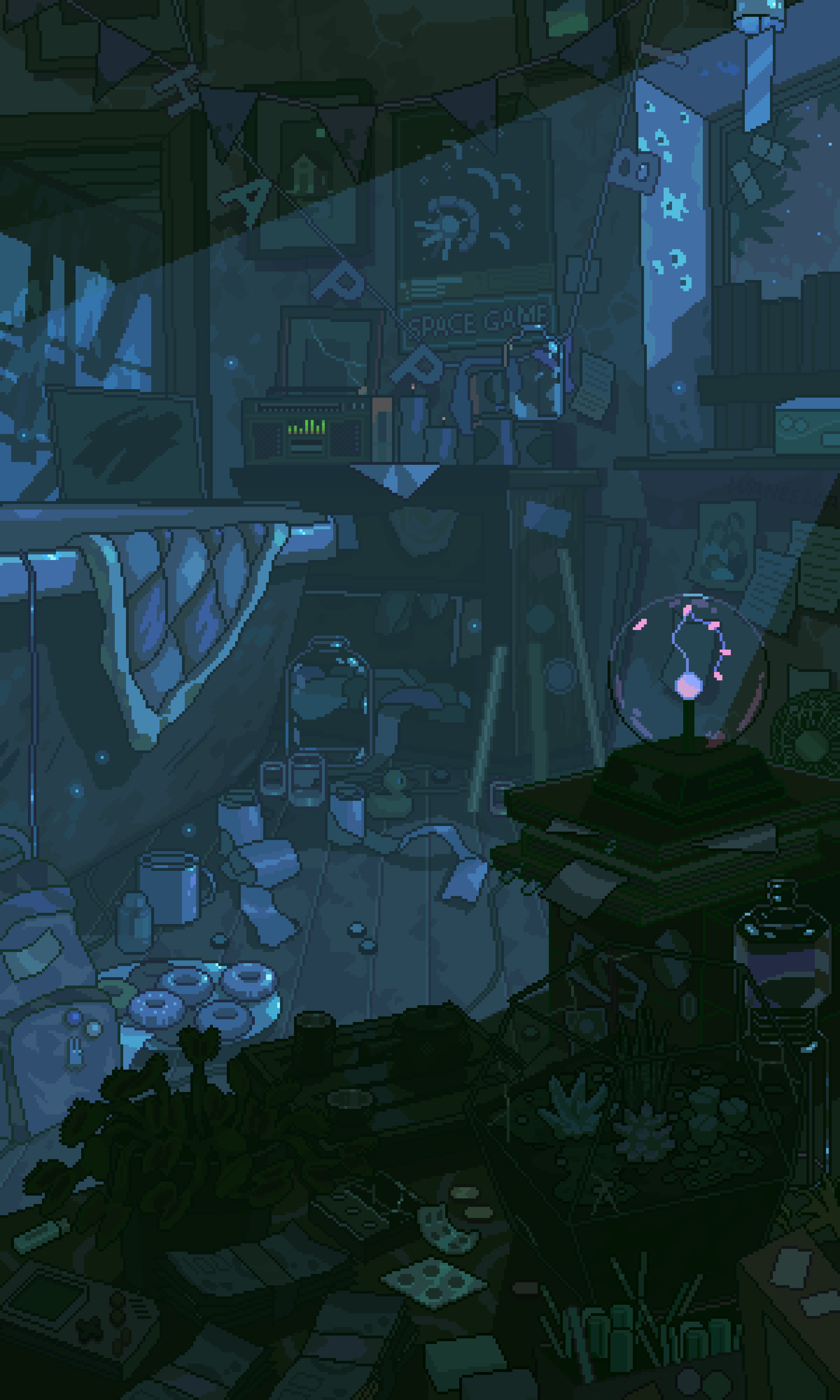 3000x5000 Free download. HD wallpaper: waneella, pixel art, room