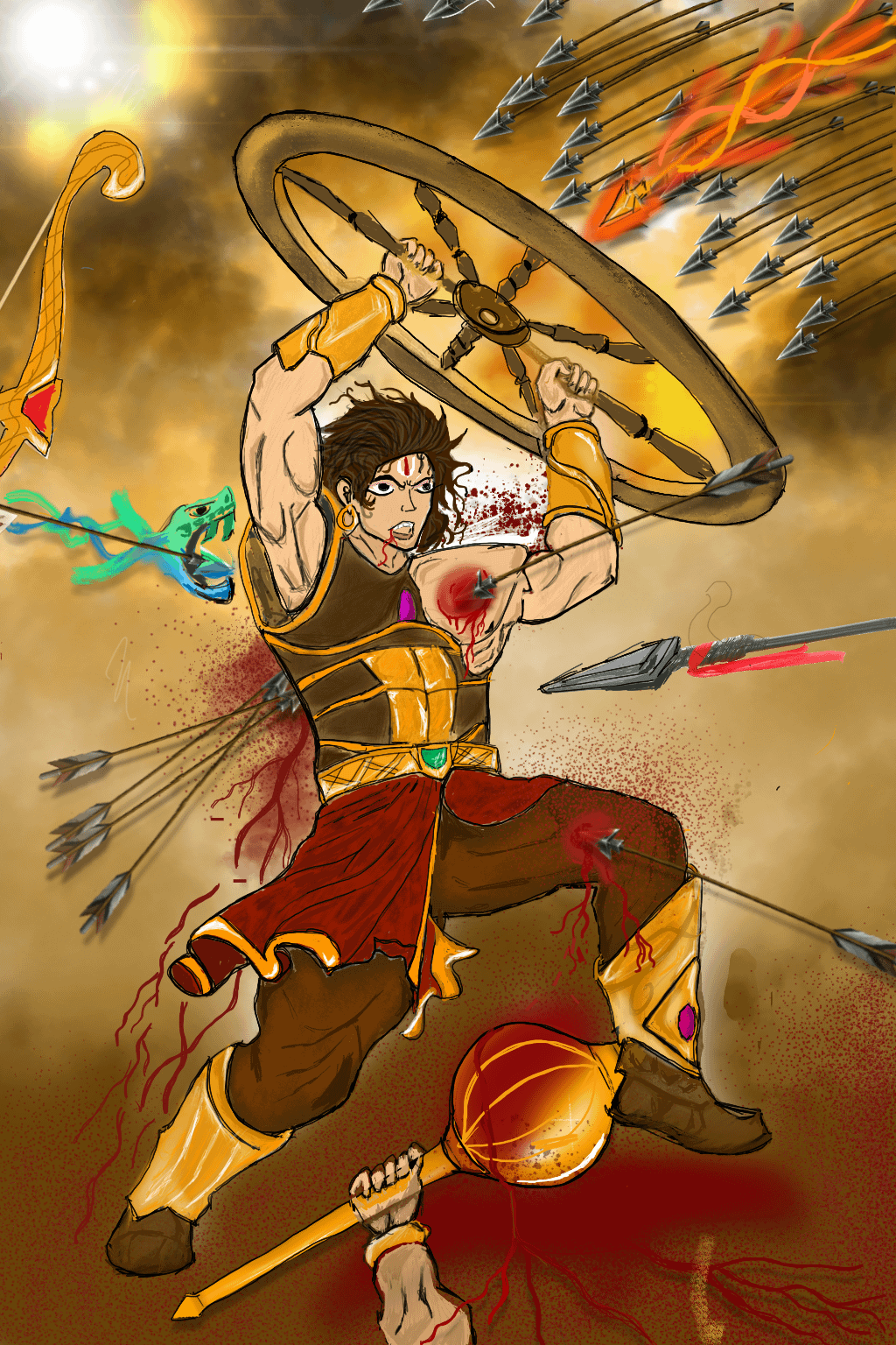1024x1536 My latest Art. Abhimanyu lifting the chariot wheel