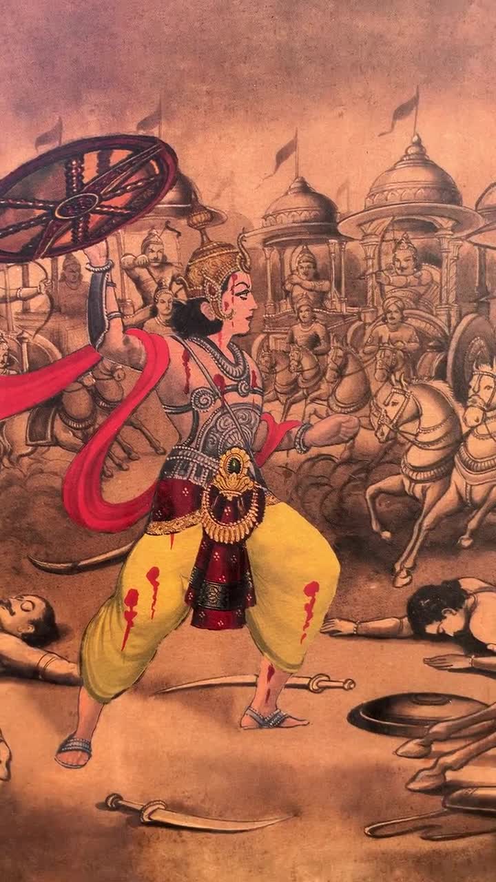 720x1280 Vintage Abhimanyu Mahabharata Art: Handmade Indian Frame (9x12 inch)