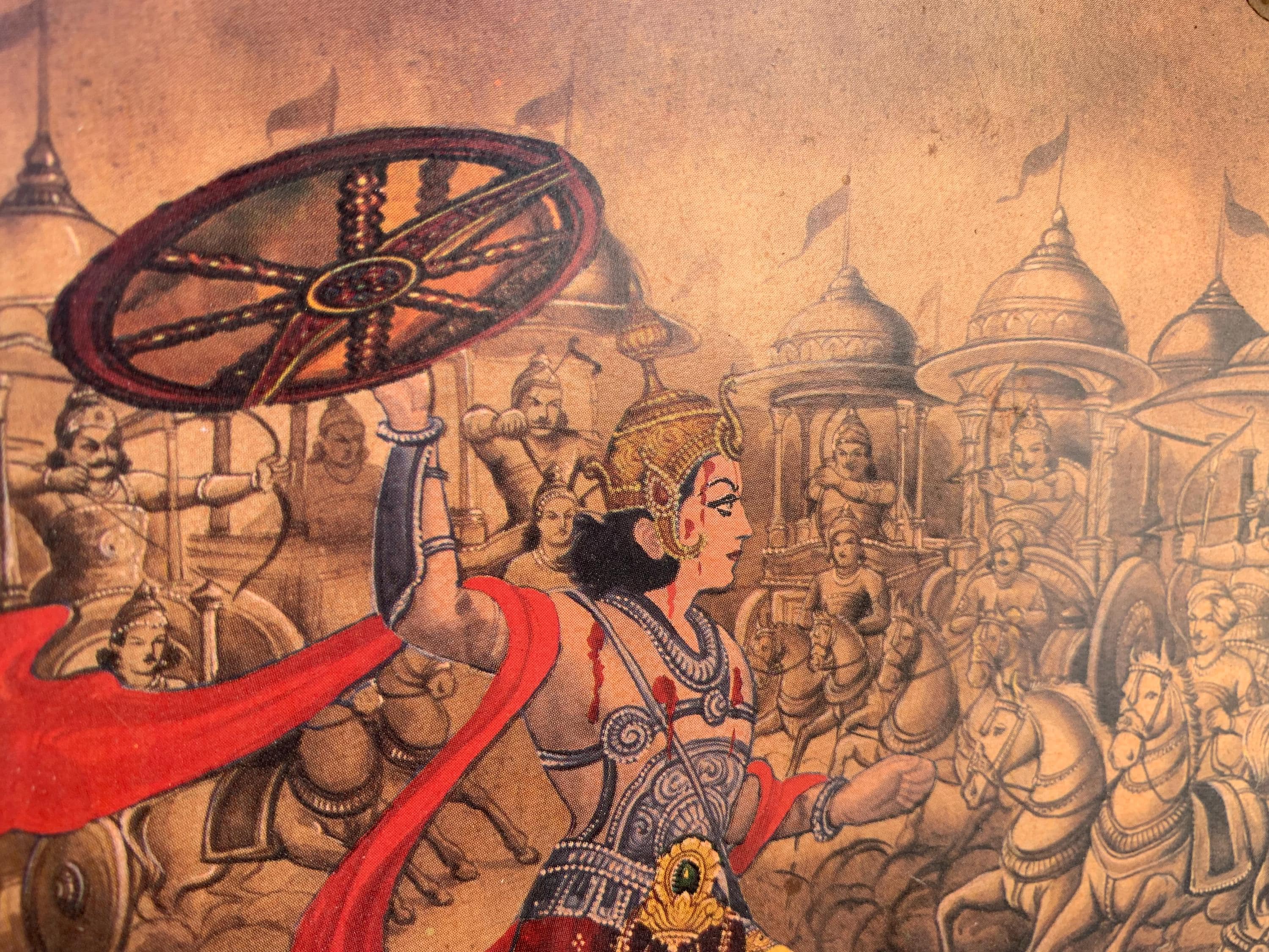 3000x2250 Vintage Abhimanyu Mahabharata Art: Handmade Indian Frame (9x12 Inch)