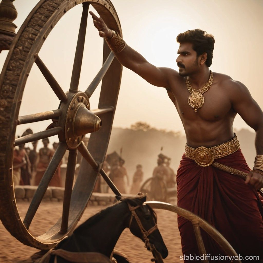 1024x1024 Abhimanyu battles with his chariot wheel. Stable Diffusion Online