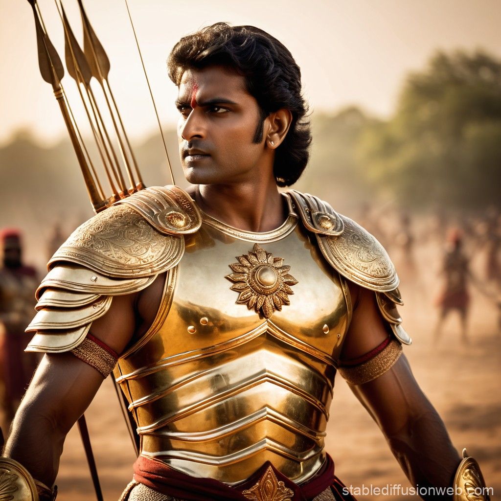 1024x1024 Abhimanyu in Celestial Golden Armor. Stable Diffusion Online