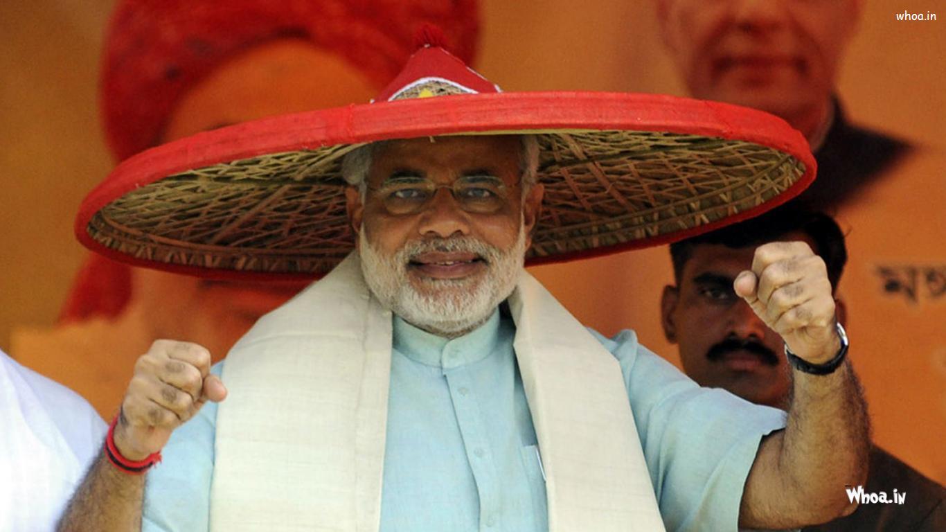 1366x768 Narendra Modi Wearing Big Cap HD Wallpaper