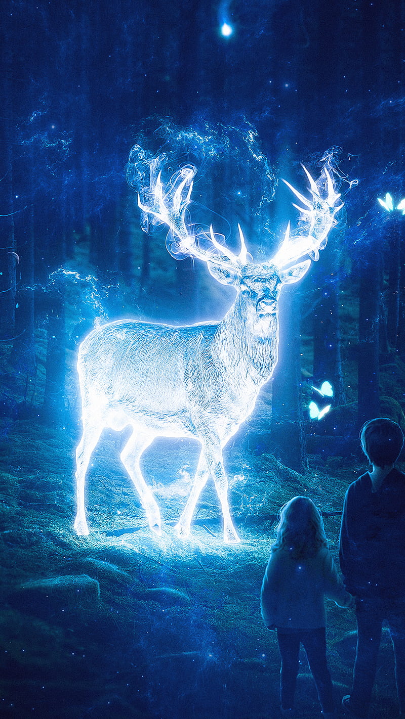 800x1422 Patronus, animal, blue, deer, ghost, glow, harry potter, smoke, spirit, wild, HD phone wallpaper