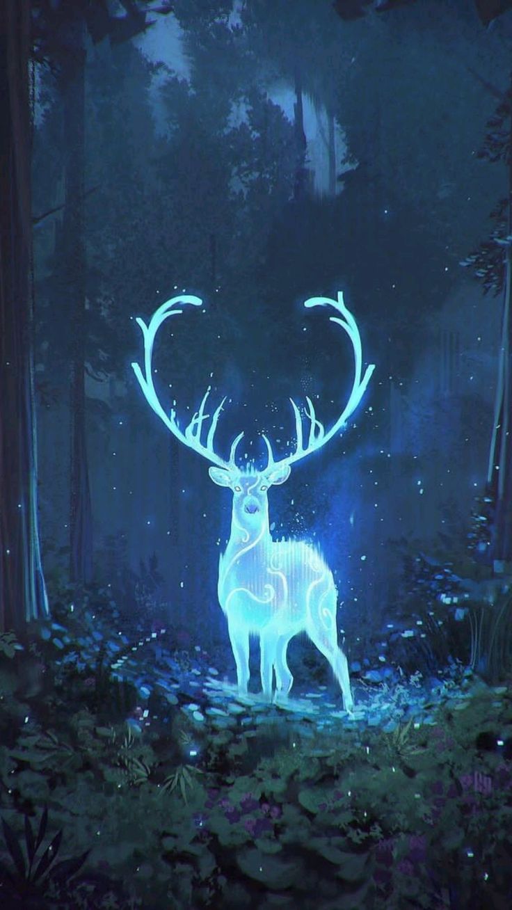 736x1308 Artistic Deer in Moonlit Field Art by Fernanda. Winter deer wallpaper, Deer in snowfall