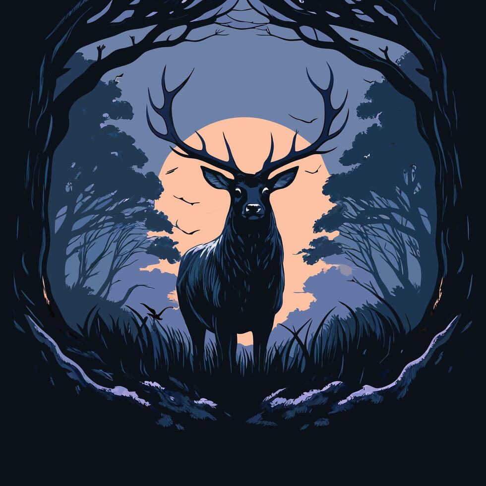 980x980 Majestic Deer in Moonlight Forest