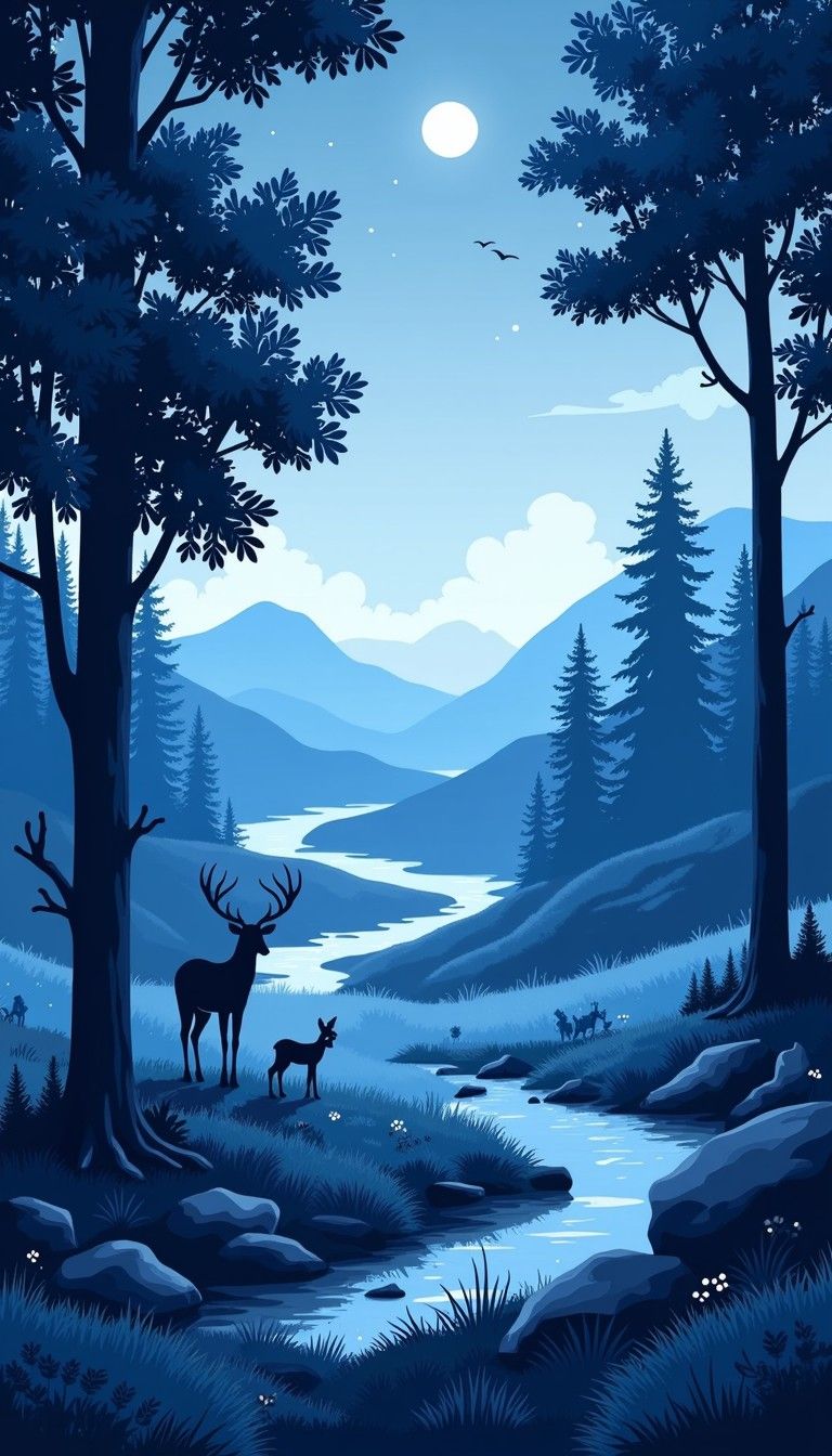 768x1344 Free Moonlit Forest Deer Image, Forest, Deer