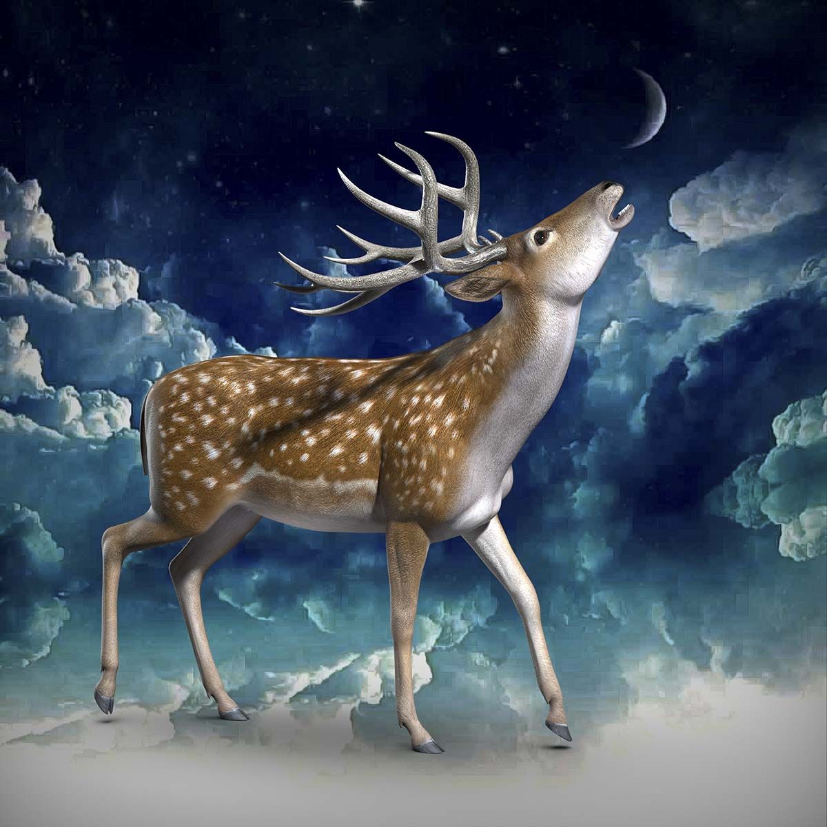 1200x1200 3D Deer and Moon Wallpaper®