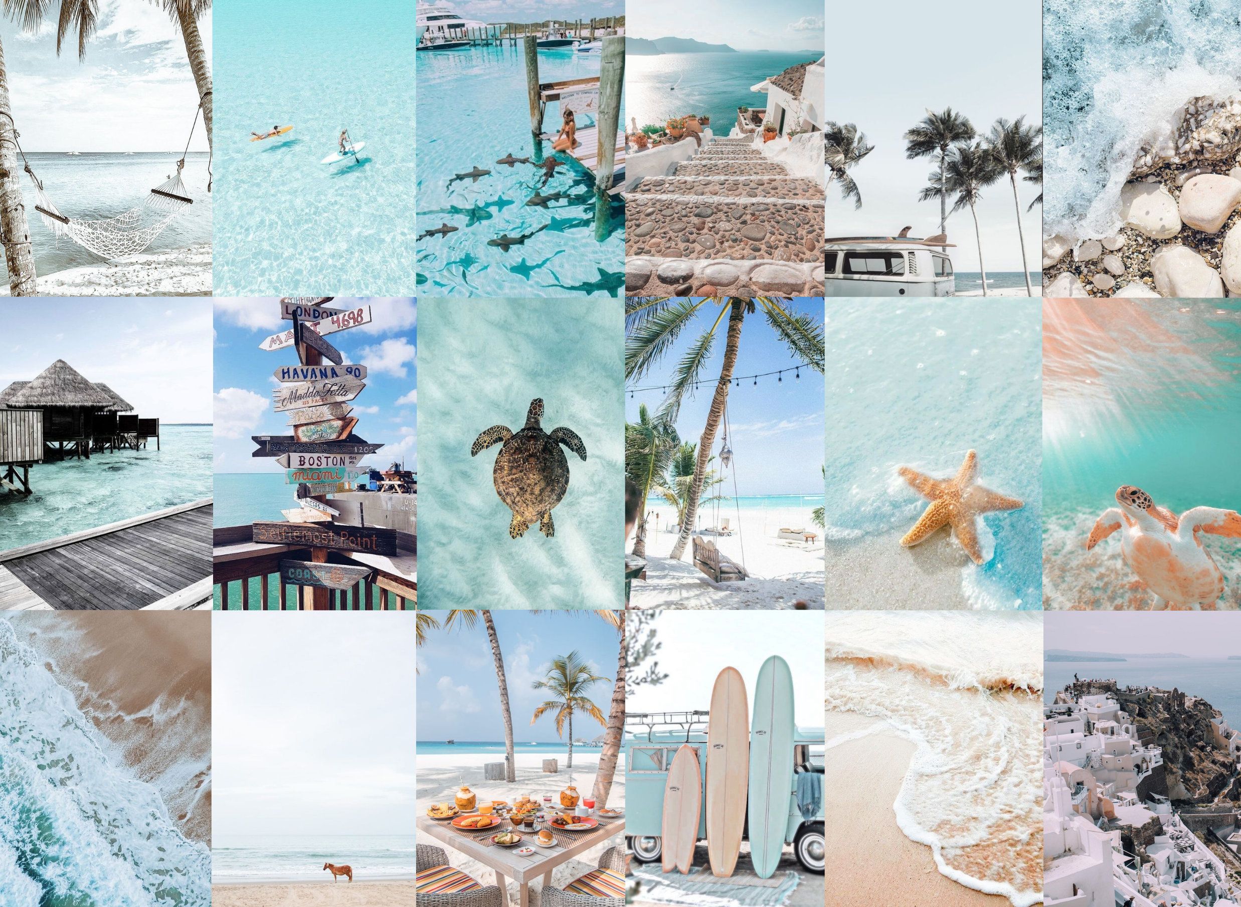 2475x1809 60pcs Beach Blue Aesthetic Wall Collage, Beach Wall Art, Blue Boho Summer Tropical Beach Collage Photo Kit, Aesthetic Girly Gifts, Prints