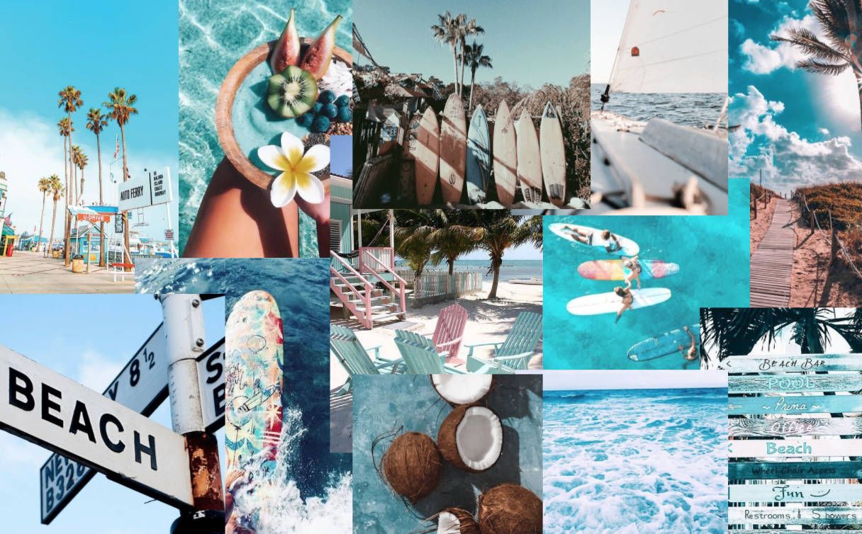 1216x754 Download Summer Aesthetic Beach Collage Wallpaper