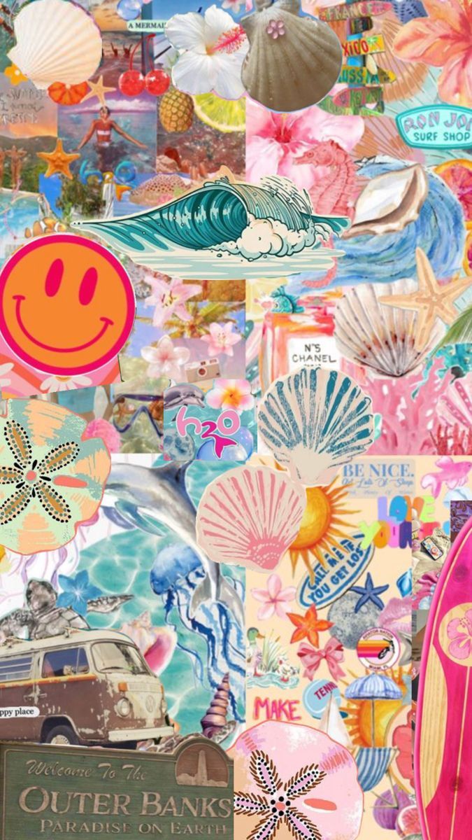 675x1200 Playful Retro Beach Vibe Collage iPhone Wallpaper