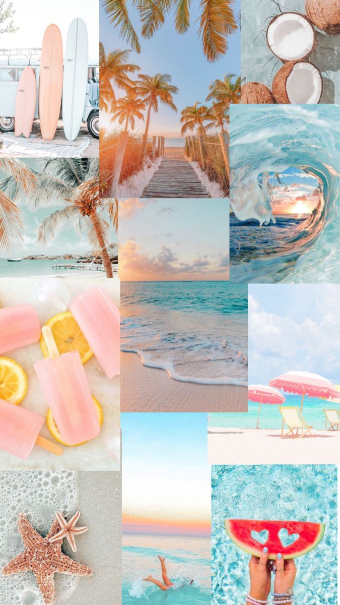 675x1200 Summer Collage. Collage wallpaper preppy, July aesthetic wallpaper collage, Cute wallpaper beach theme