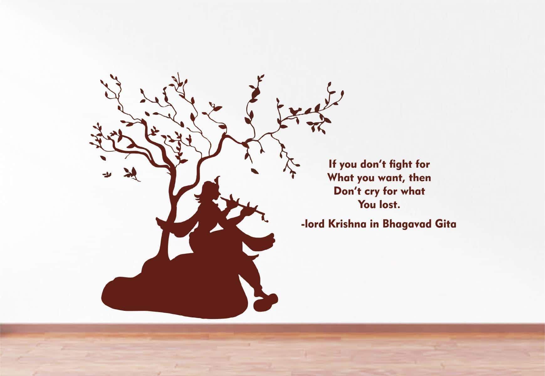 1739x1200 Rawpockets Lord Krishna Playing Flute And Bhagavad Gita Quote Wall Sticker (RPC1094) in Ahmedabad at ₹ 149 - ₹ 158