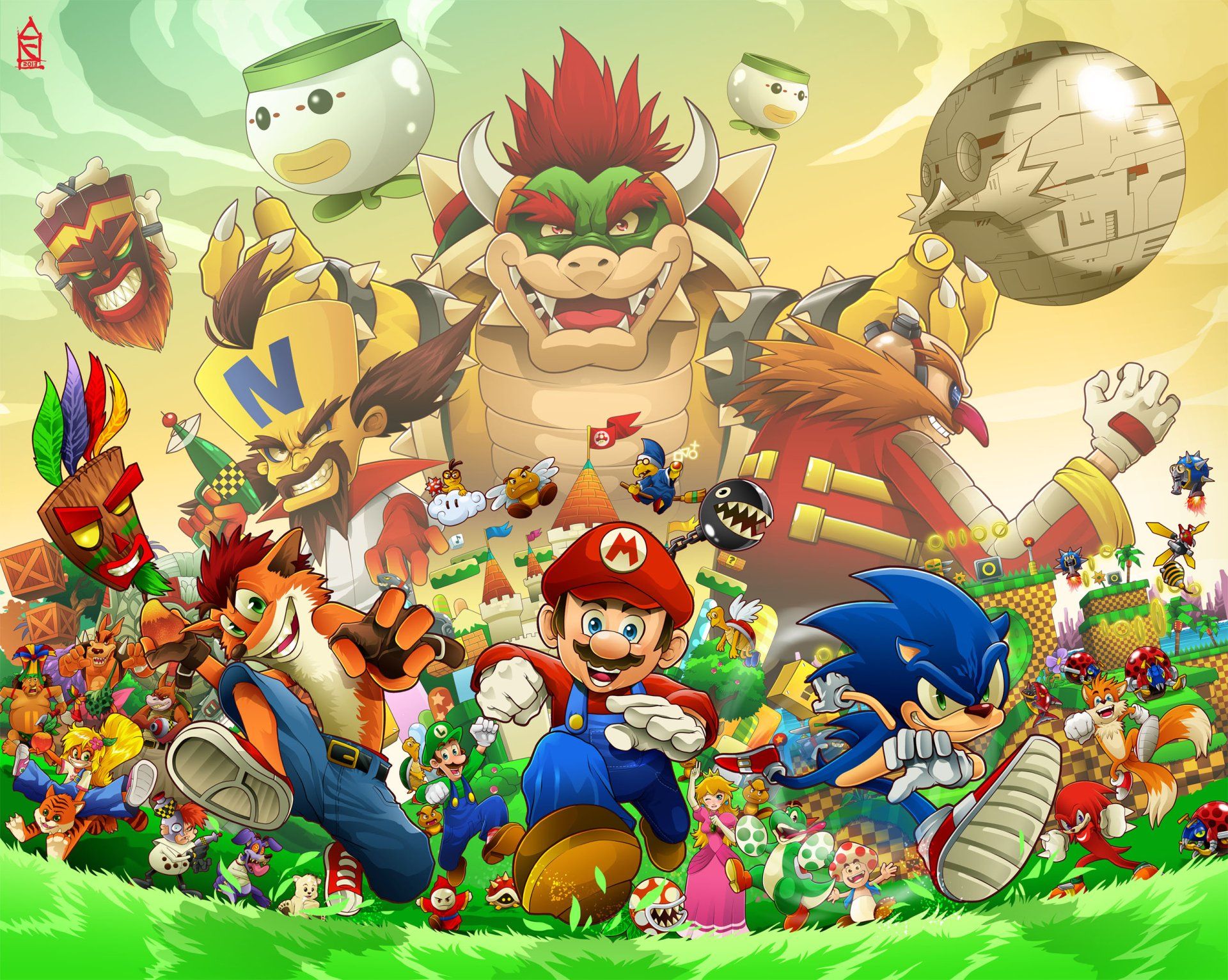 1920x1532 Epic Crossover: HD Wallpaper of Iconic Video Game Heroes and Villains