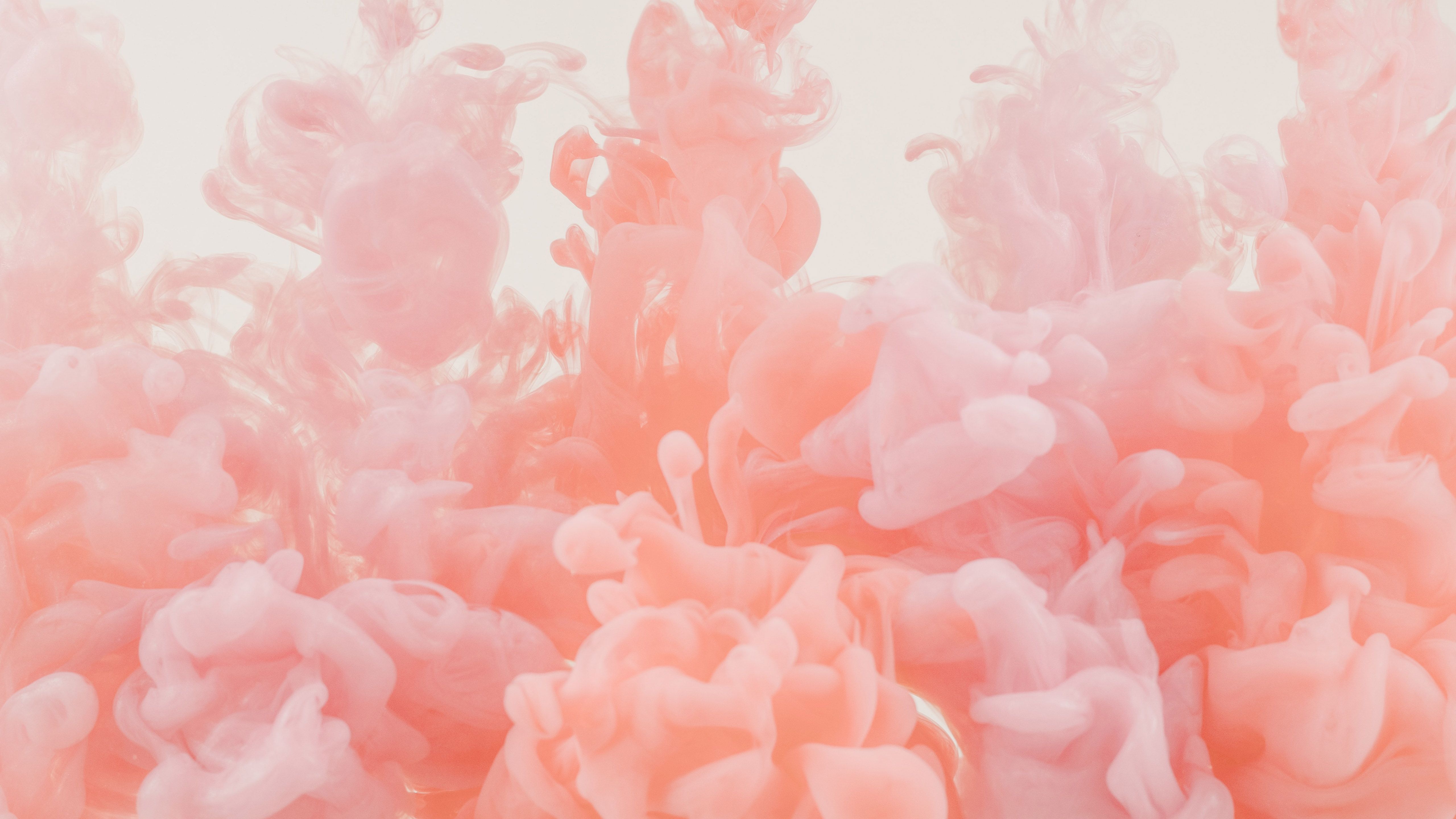 5120x2880 Light Pink Orange Smoke White Background 4K 5K HD Abstract Wallpaper