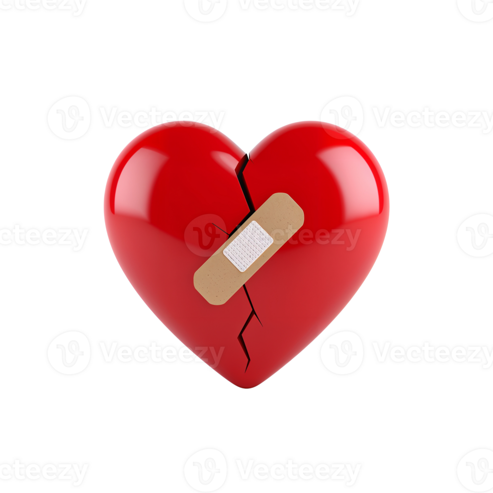 980x980 Broken heart healing with bandage 3D illustration. Matte clay heartbreak recovery for mental health, emotional wellness and relationship repair. Mending hearts for therapy mockup. Isolated object. 76476833 PNG