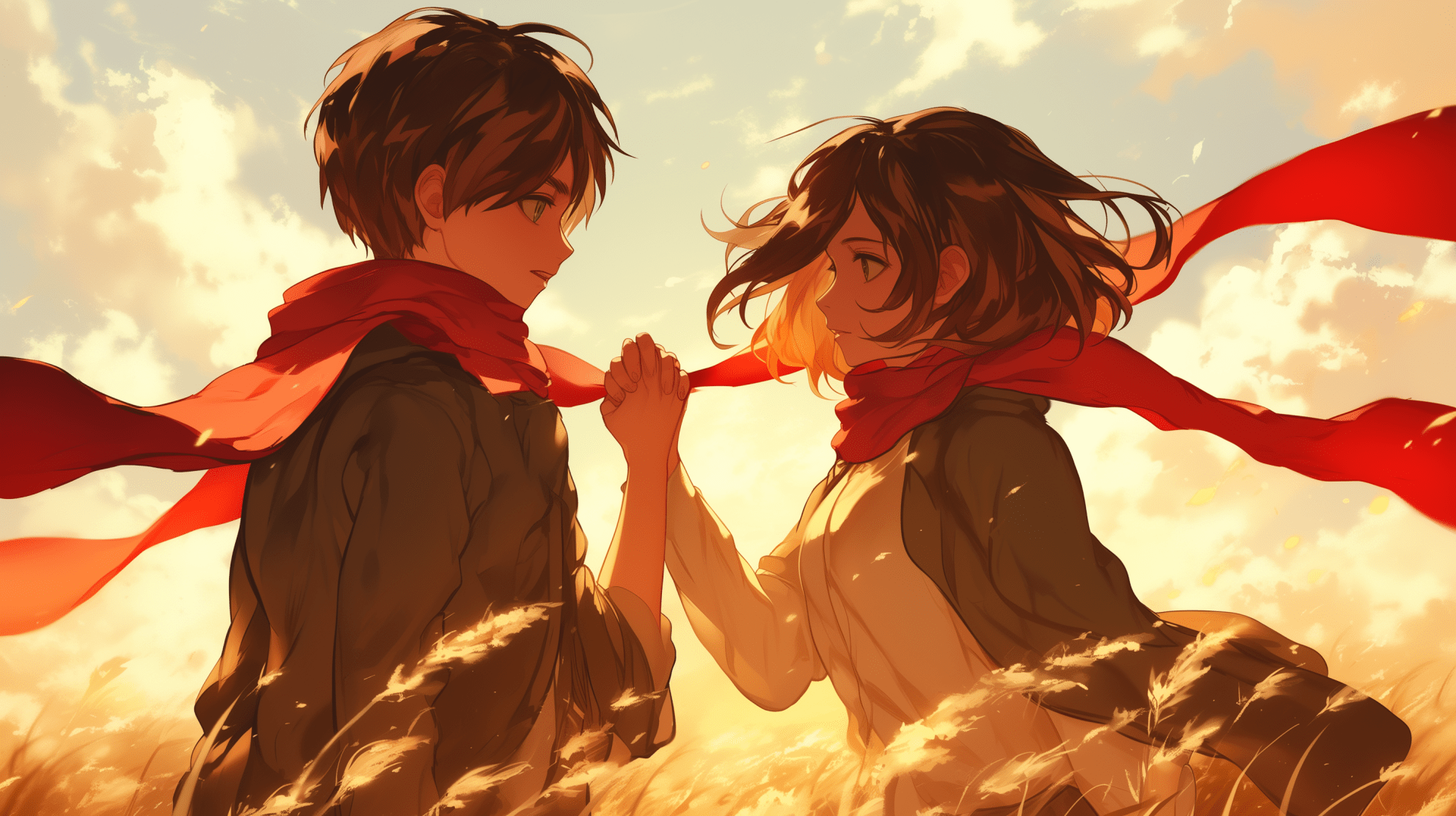 1920x1076 Eren and Mikasa: HD Wallpaper of Love in Attack on Titan