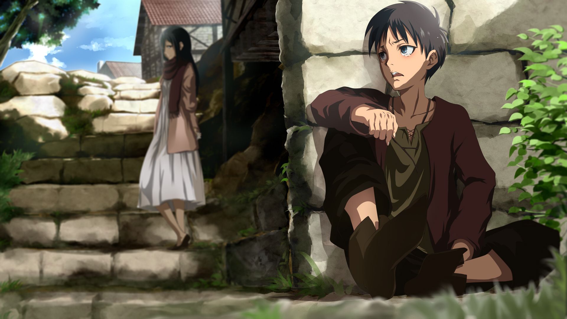 1920x1080 eren, Jaeger, Mikasa, Ackerman, Poker face Shingeki, No, Kyojin, Stairs, Tears Wallpaper HD / Desktop and Mobile Background