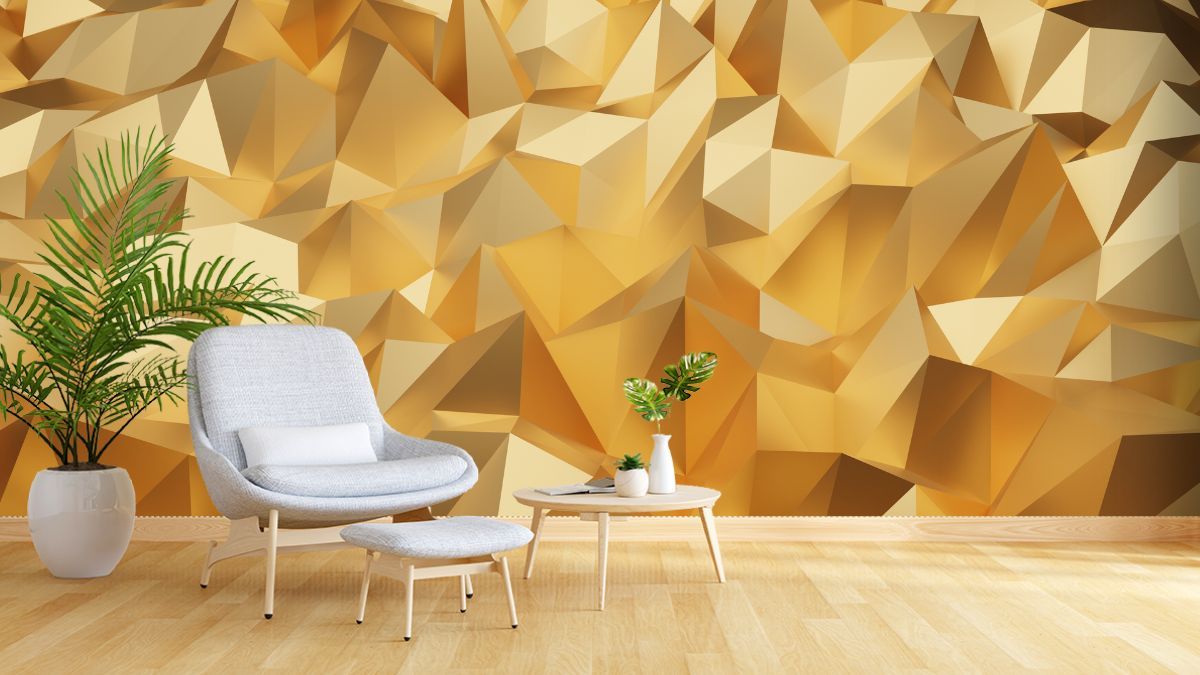 1200x675 3D Royal Luxury Modern Design Gold Polygon Wallpaper for Wall®