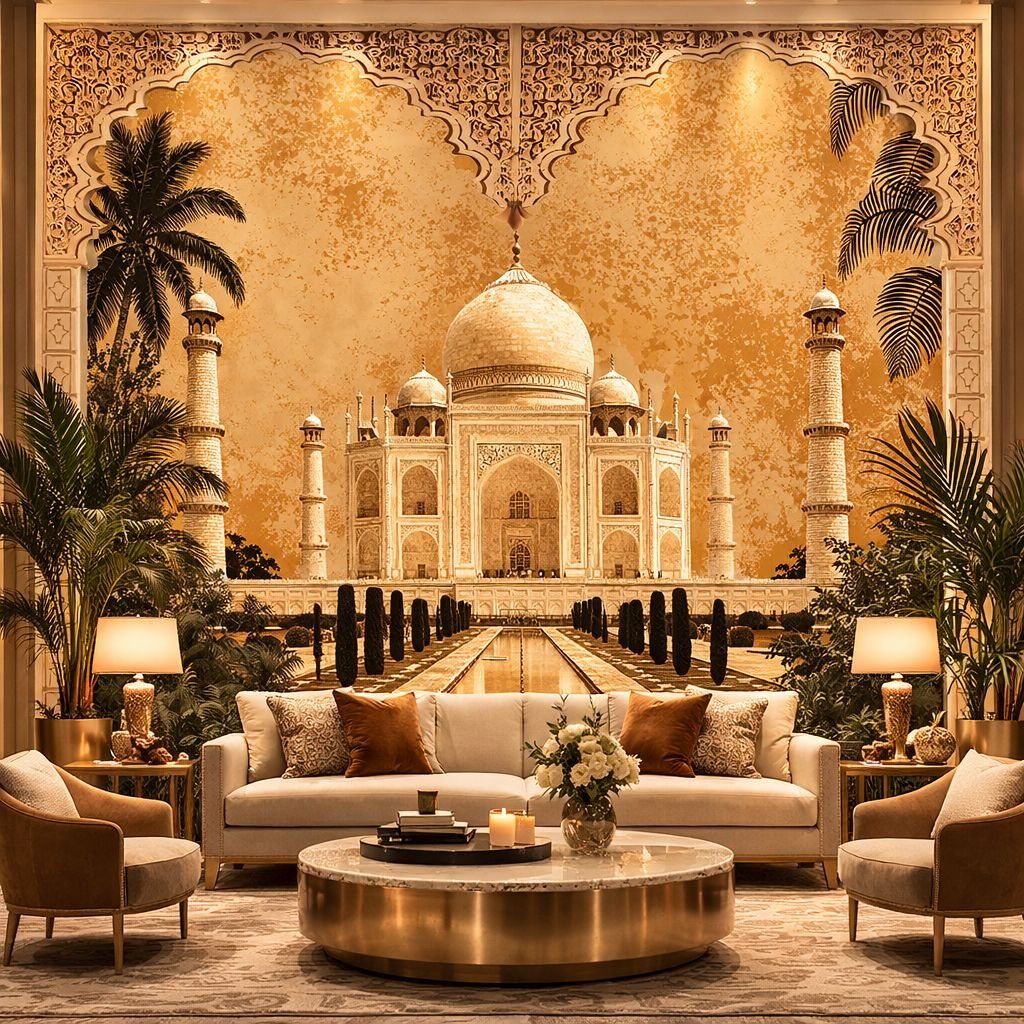 1024x1024 Luxury Taj Mahal Wallpaper Mural. Royal Mughal Wall Design. Premium Custom Wall Mural for Living Room and Wine Decor