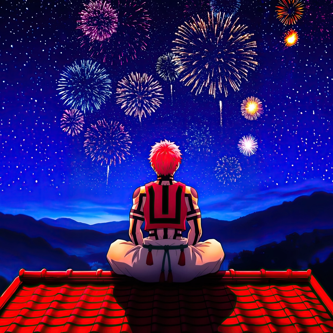 1280x1280 Akaza Wallpaper 4K, Fireworks
