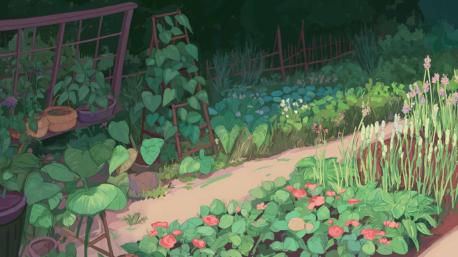 1536x864 Studio Ghibli Garden Path 4K Desktop Wallpaper